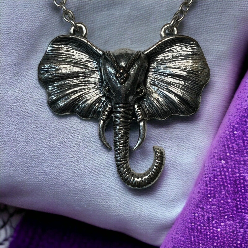 Lucky Brand Lucky Elephant Trunk Up Silver Tone Necklace Boho